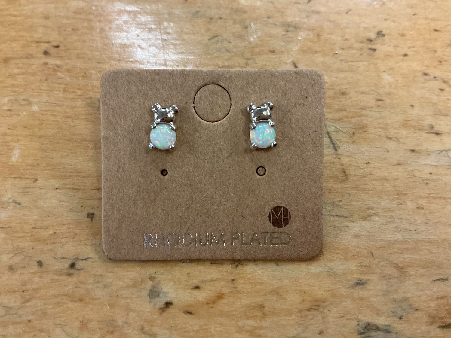 Opal silver Stud Bear - Earrings