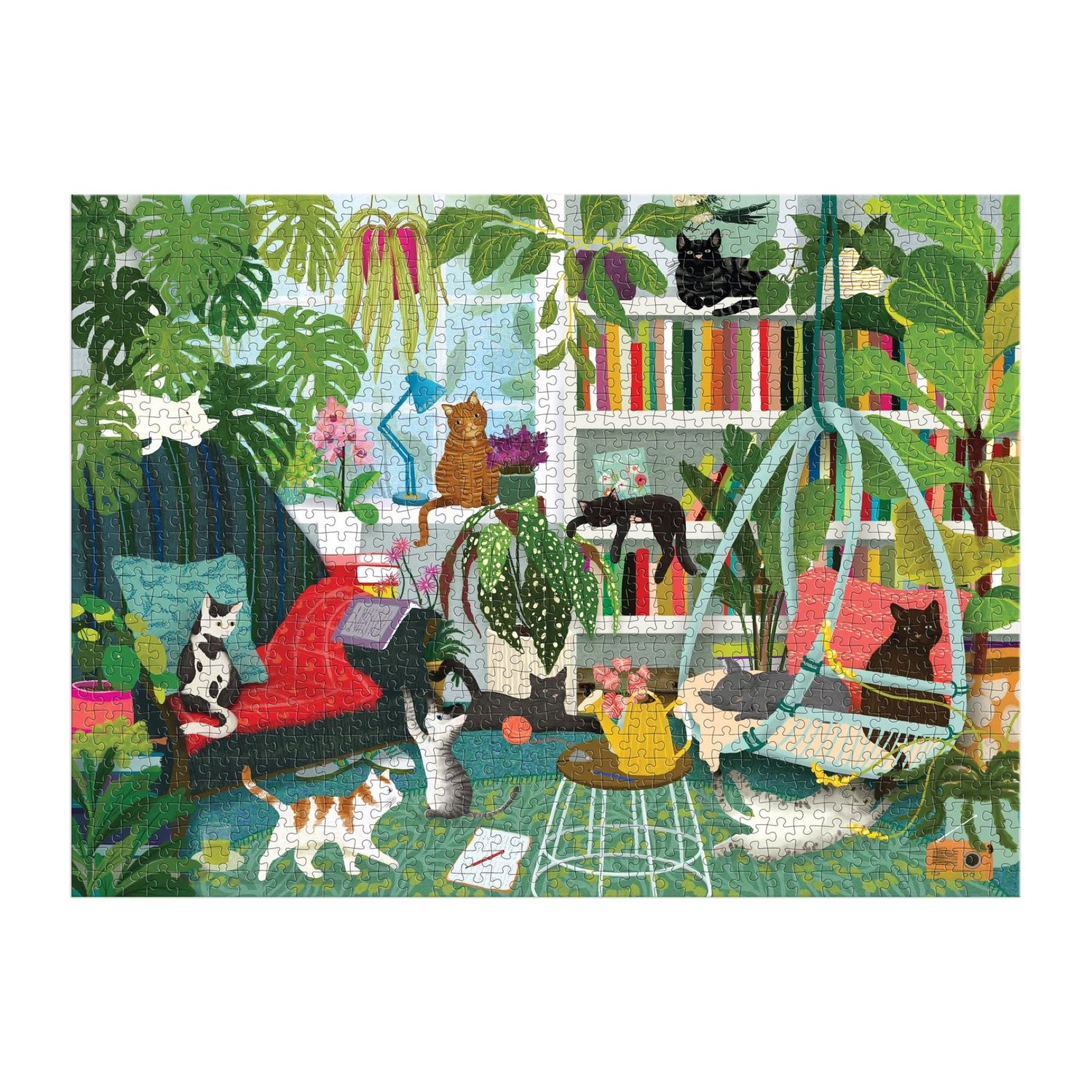 Good Puzzle Co Cat Haven – 1000 Piece Jigsaw Puzzle Featuring Beautiful Artwork of a Chic Bookshelf Surrounded by Adorable Cats