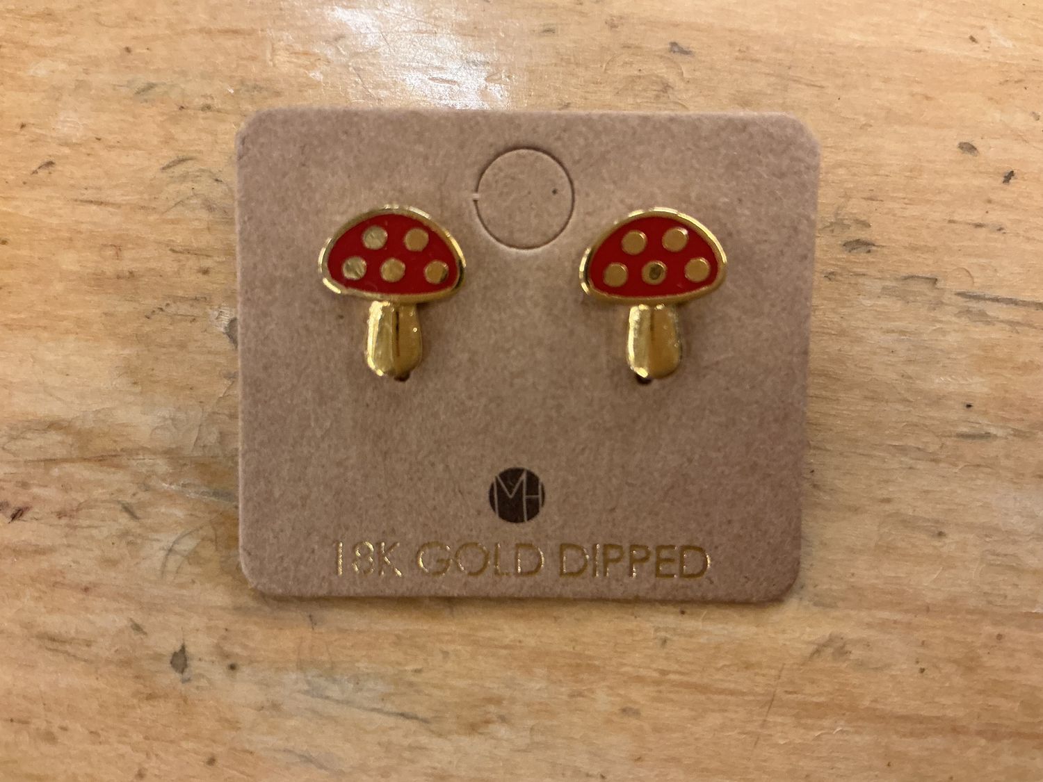 Large Gold Red Mushroom Stud - Earrings