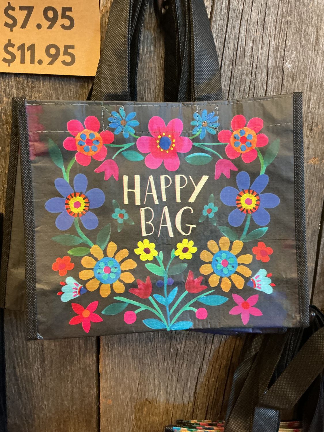 Black Floral “Happy Bag” - Reusable Bag