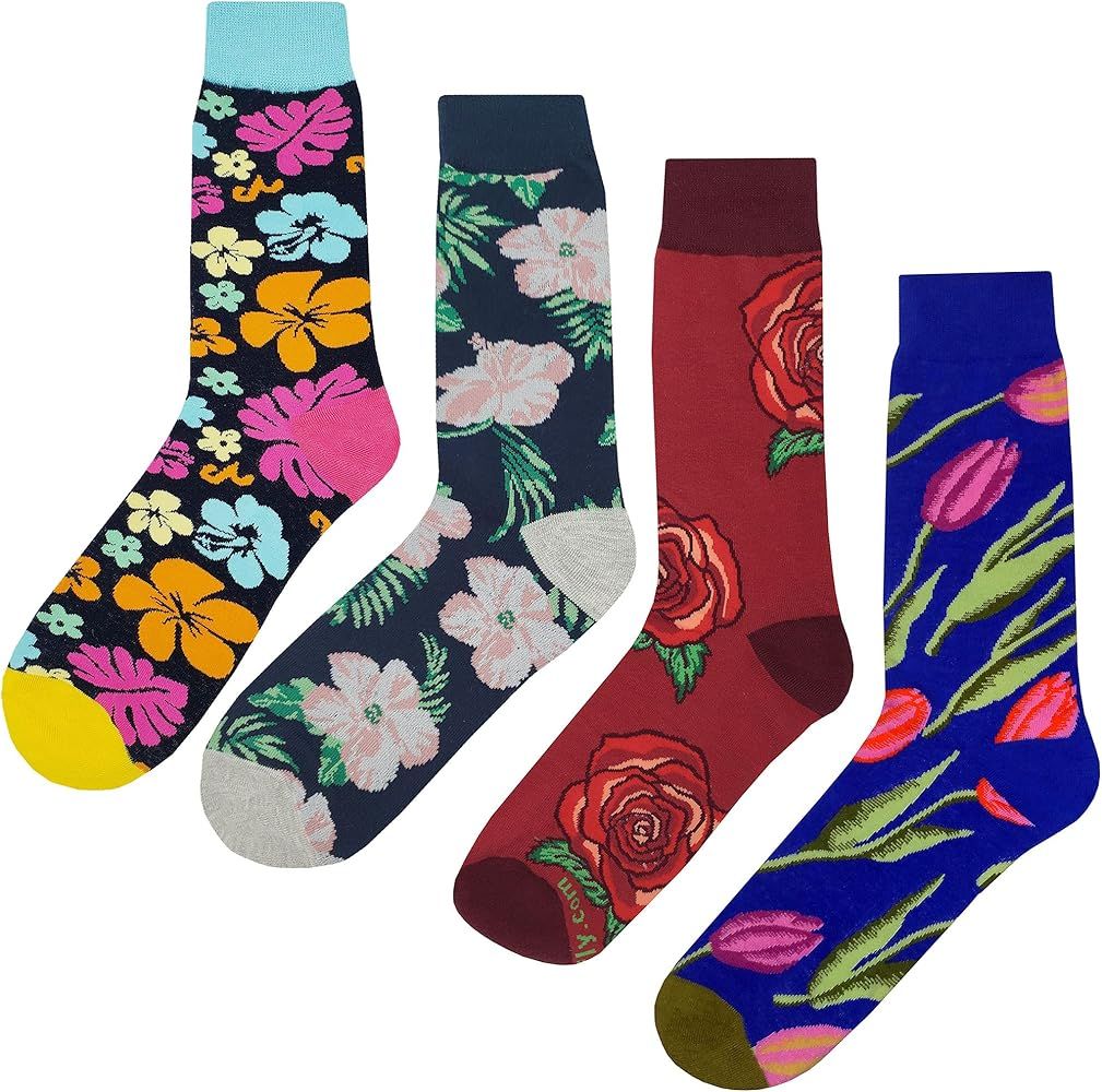 Keep Going Colorful Floral Novelty Socks with Cool Design Crazy/Unique Specialty Dress Socks