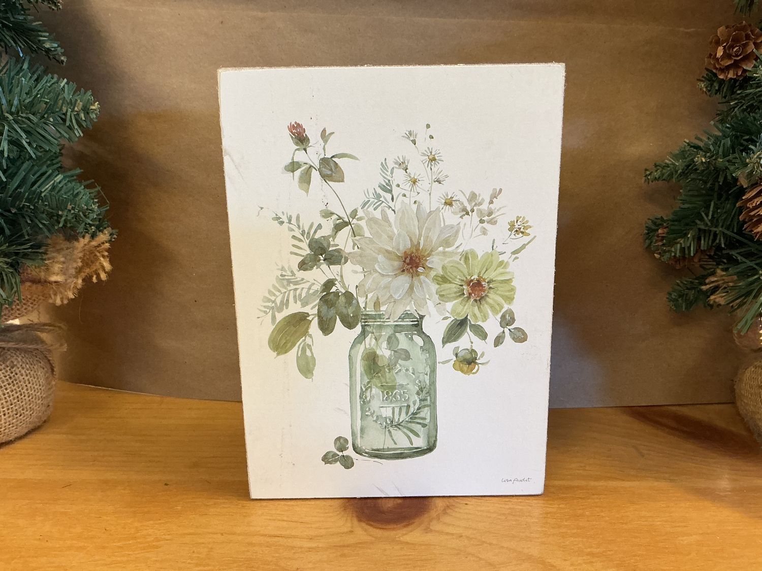 Floral Canning Jar - Wooden Box Sign