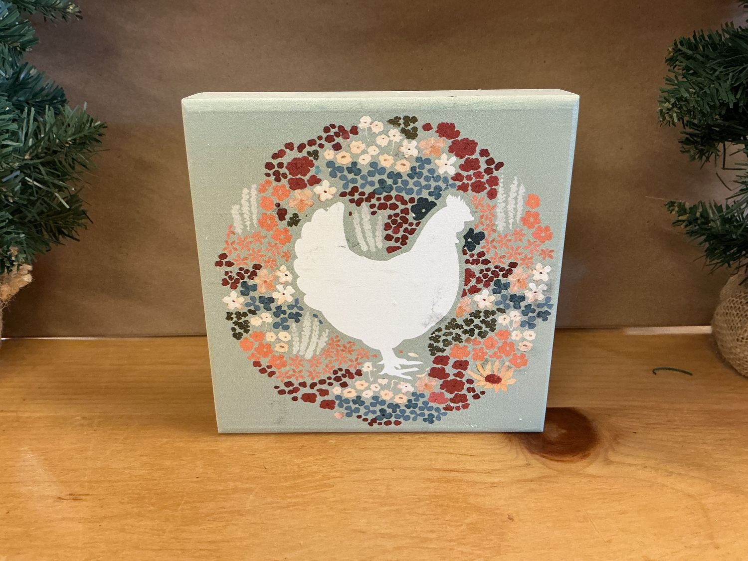 Floral Chicken Circle Wooden - Sign