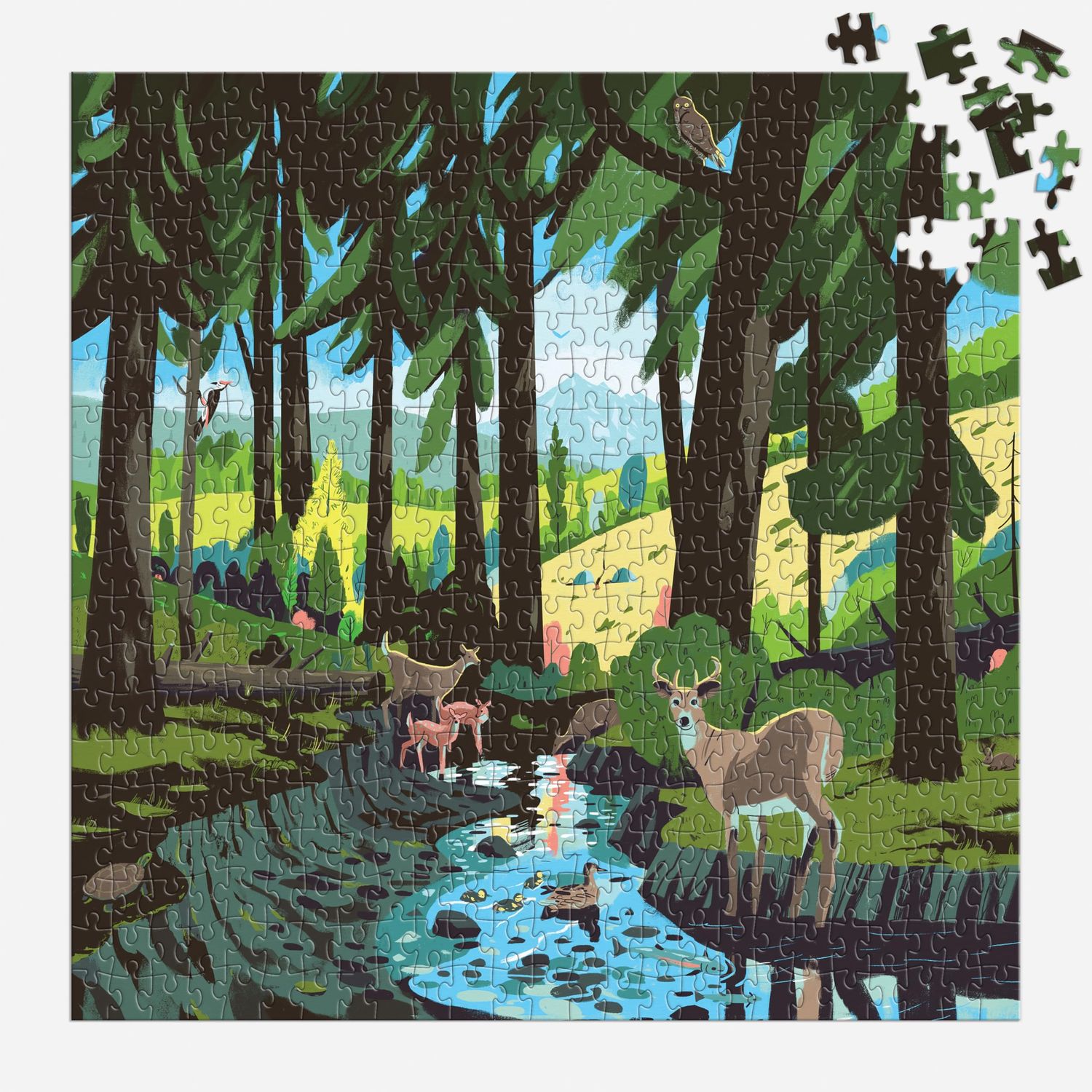 Galison Woodland Pass – 500 Piece Jigsaw Puzzle Featuring Beautiful Artwork of an Evergreen Scene of Woodlands and Wildlife
