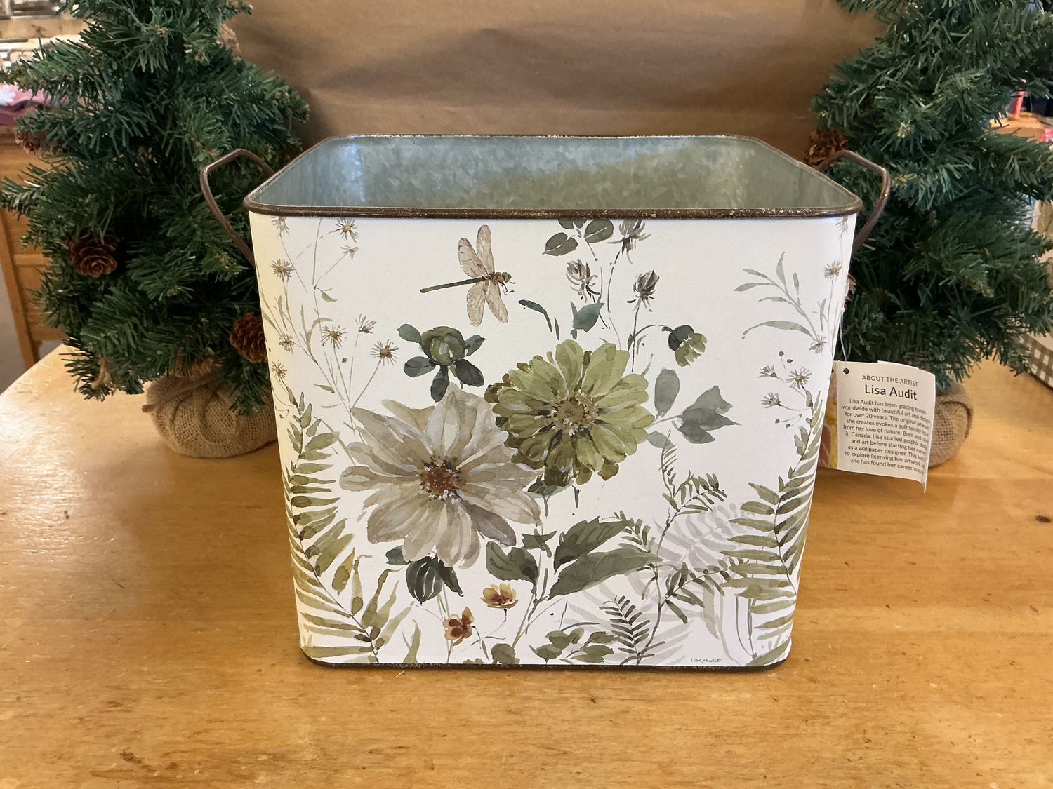 Green Floral - Tin Bin