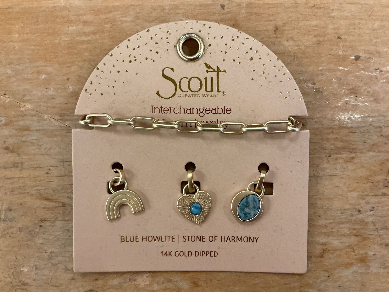 Blue Howlite/Gold Interchangeable Charm - Bracelet