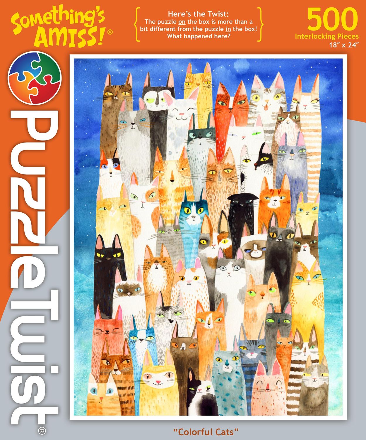 Puzzletwist Jigsaw Puzzle | Colorful Cats | Something's Amiss! Series | 500 Pieces | Animals Pet Family Pastime