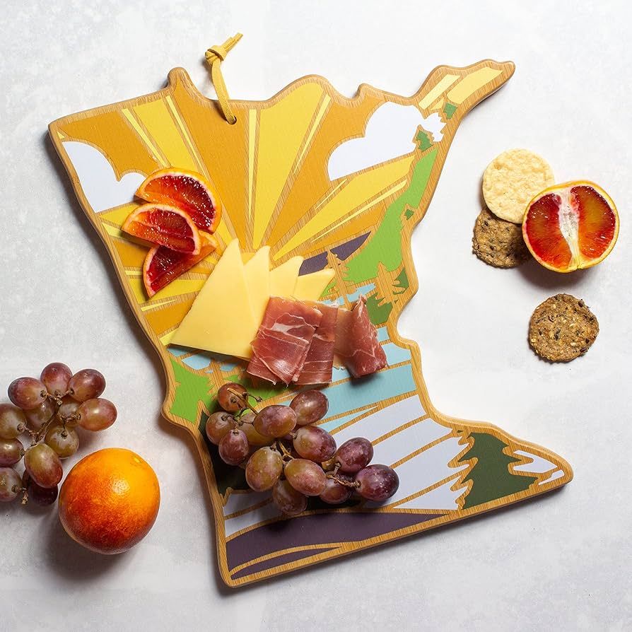 Totally Bamboo Minnesota State Shaped Cutting Board and Charcuterie Serving Platter with Artwork by Summer Stokes