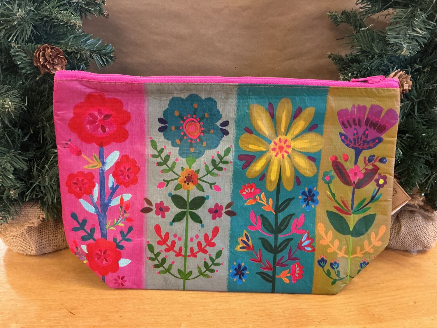 Multi Flower Strip Recycled - Zip Pouch