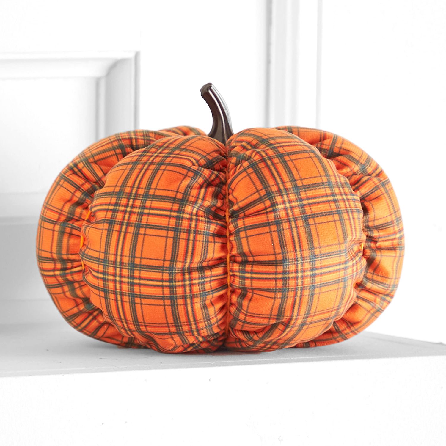 Orange Plaid Large Pumpkin