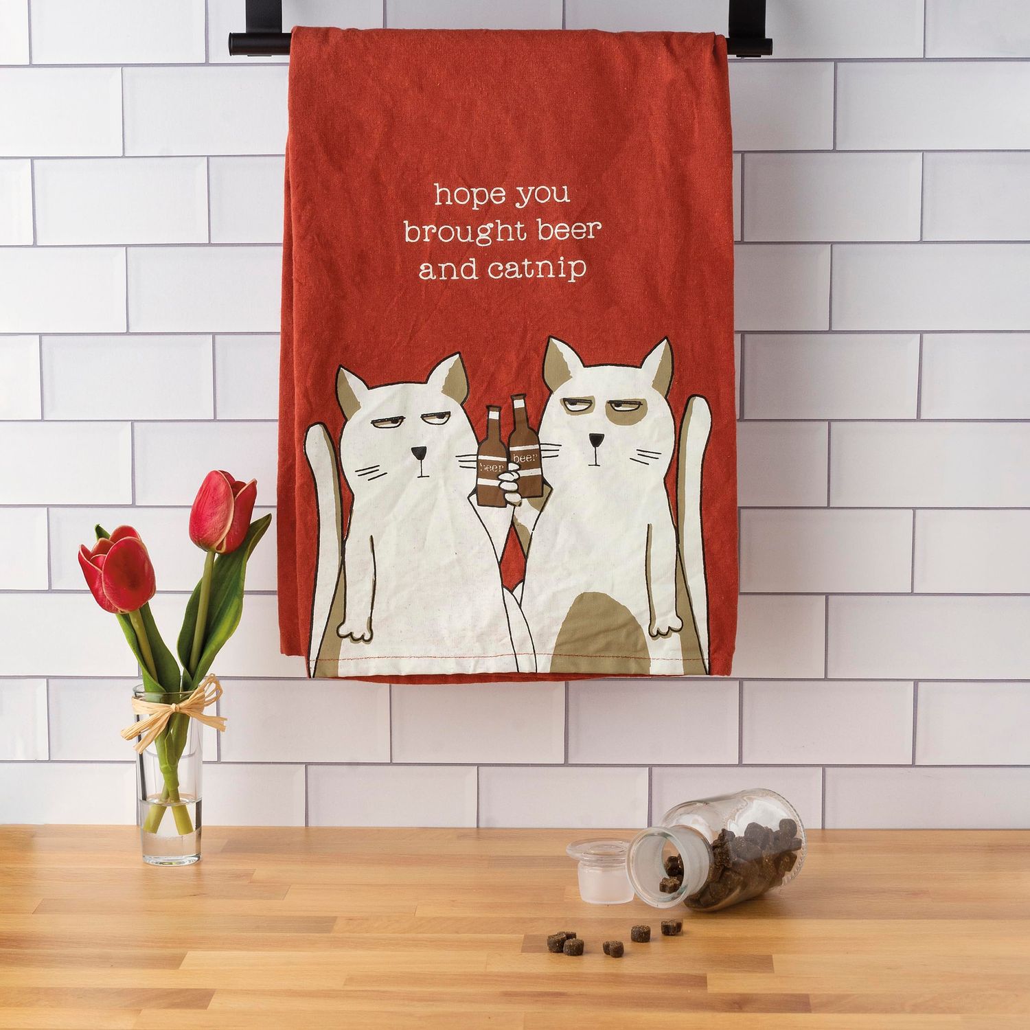 Primitives by Kathy Hope You Brought Beer and Catnip Kitchen Towel