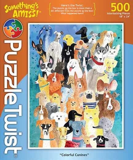 Puzzle Twist Something's Amiss 500 Piece "Colorful Canines" Dog Jigsaw 18x24