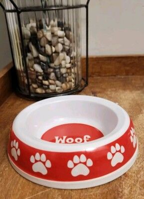 Small red paw print pet bowl