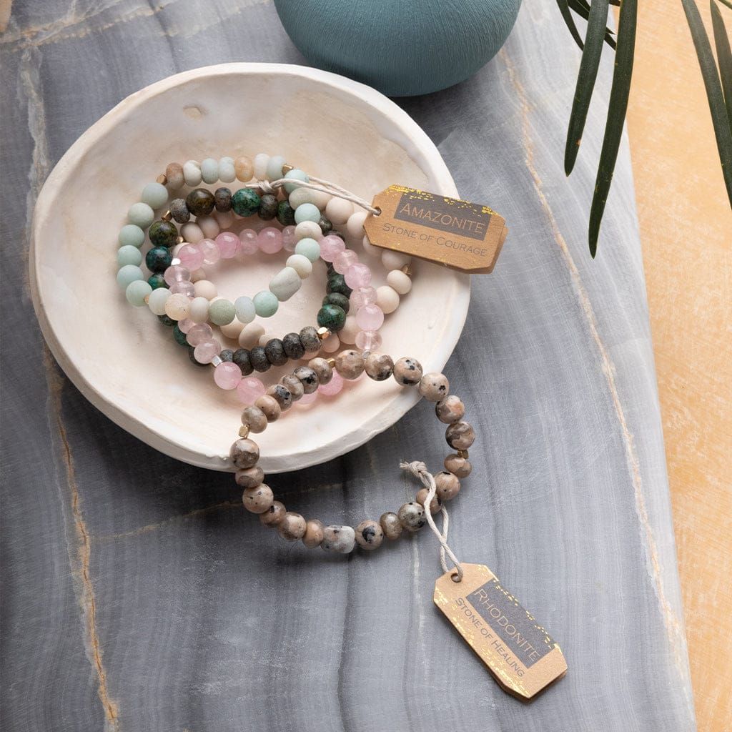 Stone Stacking Bracelet - Rhodonite