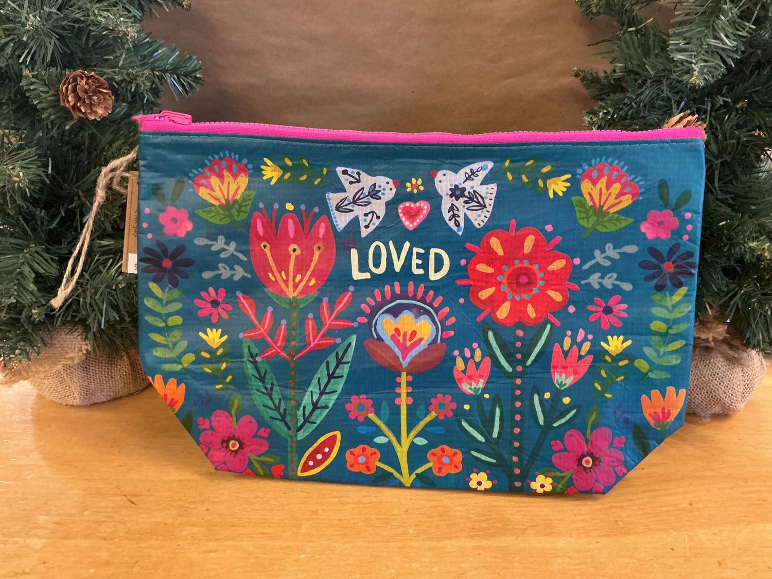 Teal “Loved” Recycled - Zipper Pouch