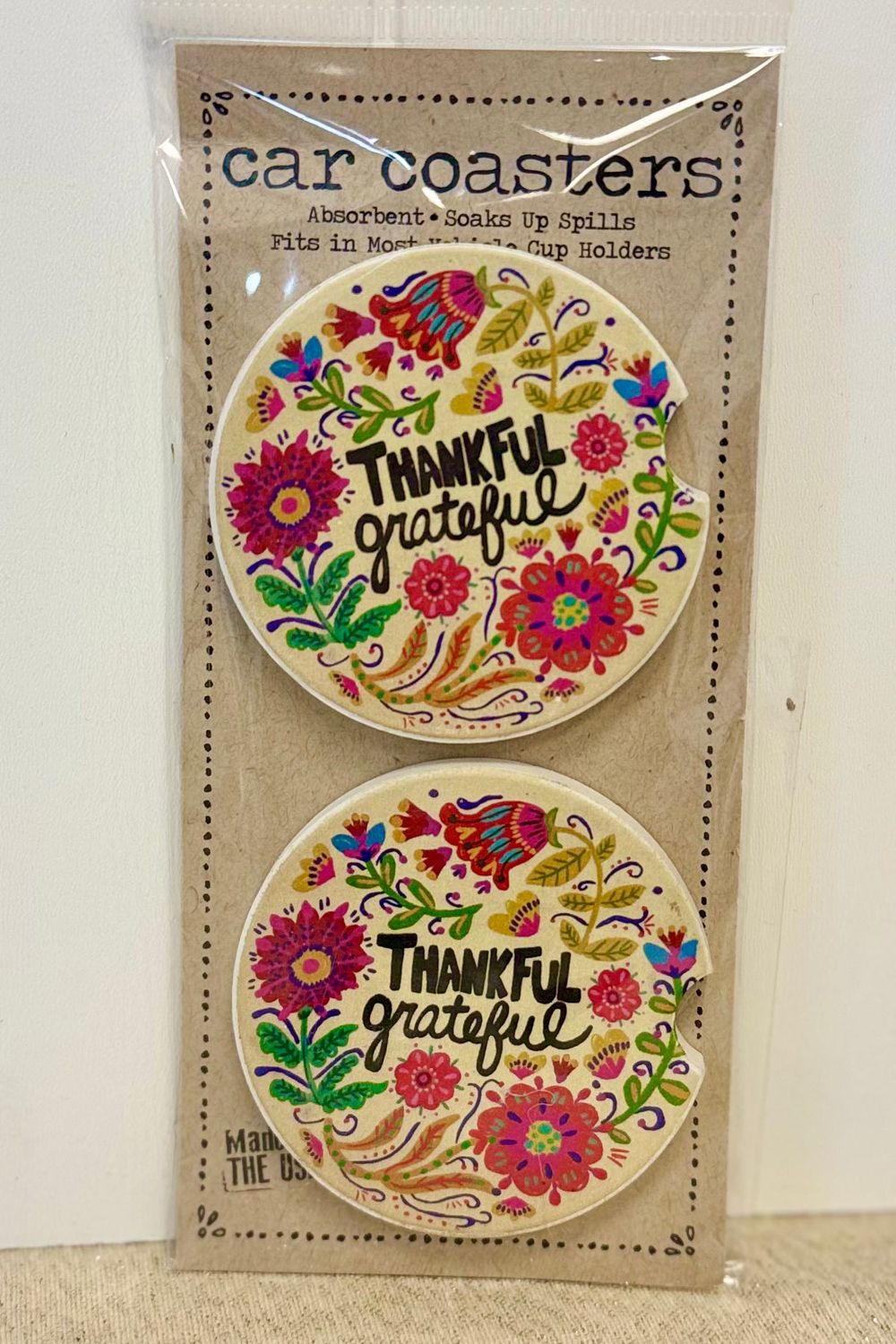 thankful grateful car coaster set