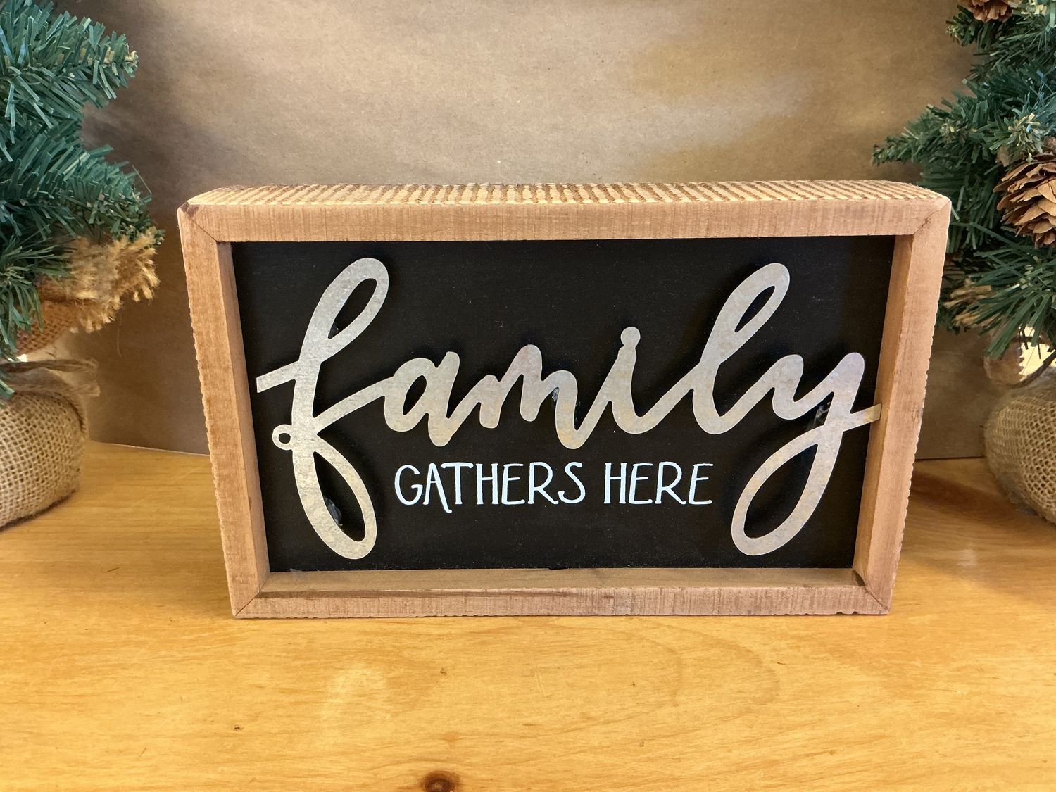 Family Gathers Here - Inset Wooden Box Sign