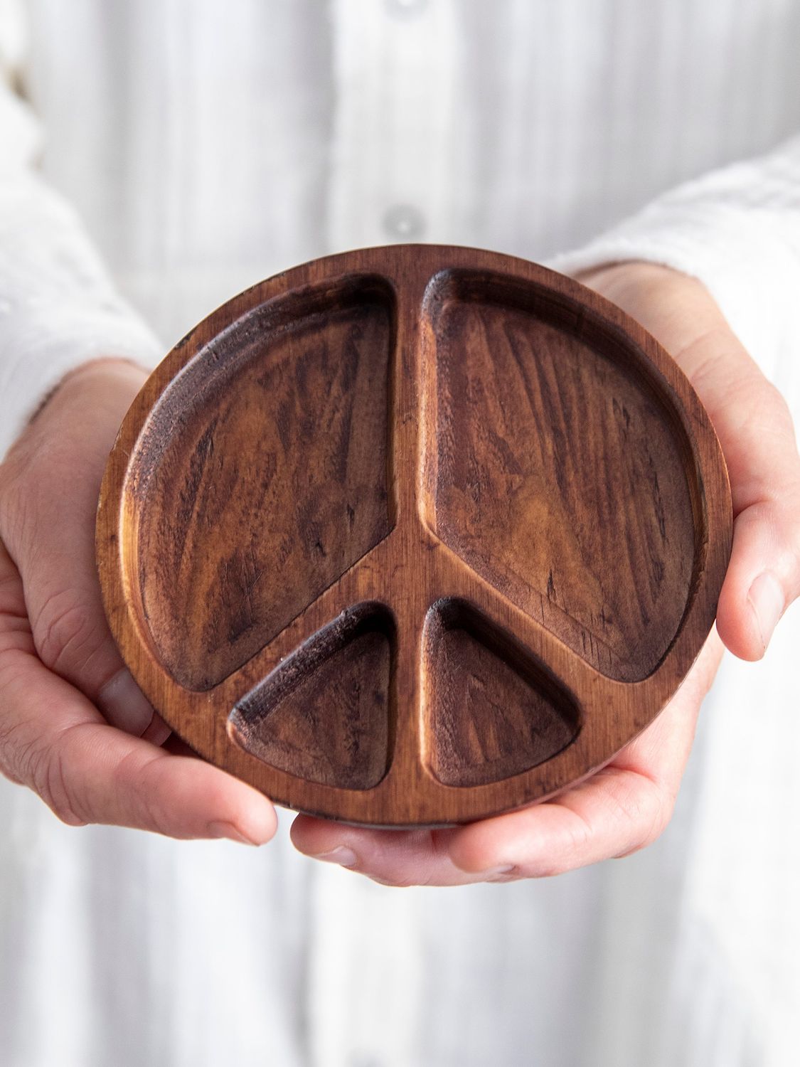 Peace Sign Carved Wood Trinket Dish by Natural Life