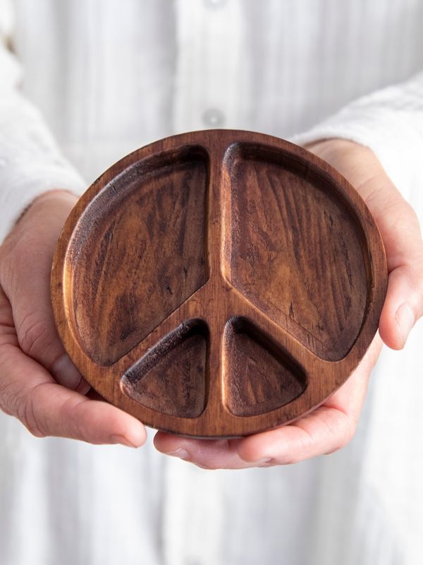 Peace Sign Carved Wood Trinket Dish by Natural Life