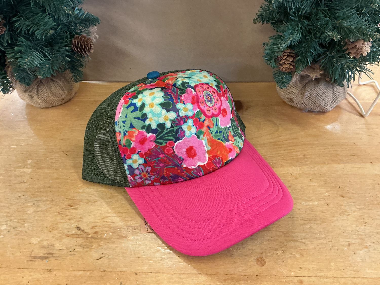 Pink Flower Garden Print Trucker Cap