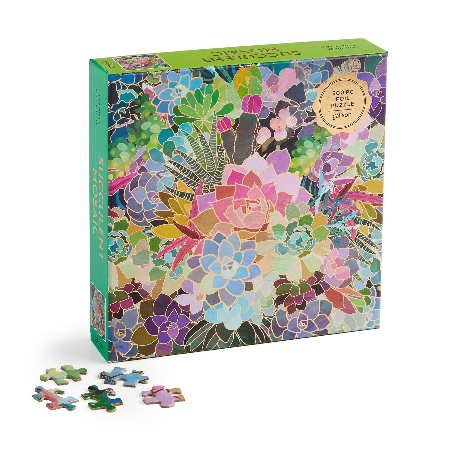 Succulent Mosaic 500 Piece Foil Puzzle from Galison - 20" x 20" Beautifully Illustrated Puzzle, Thick &amp; Sturdy Pieces, Fun and Challenging Activity for Adults, Unique Gift Idea!