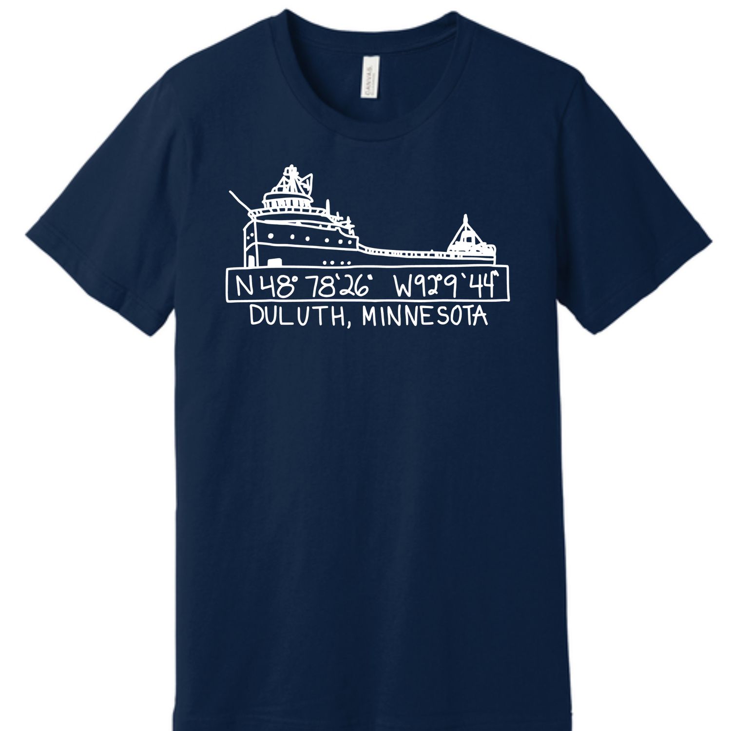 Duluth Coordinates Ore Boat Tee Navy