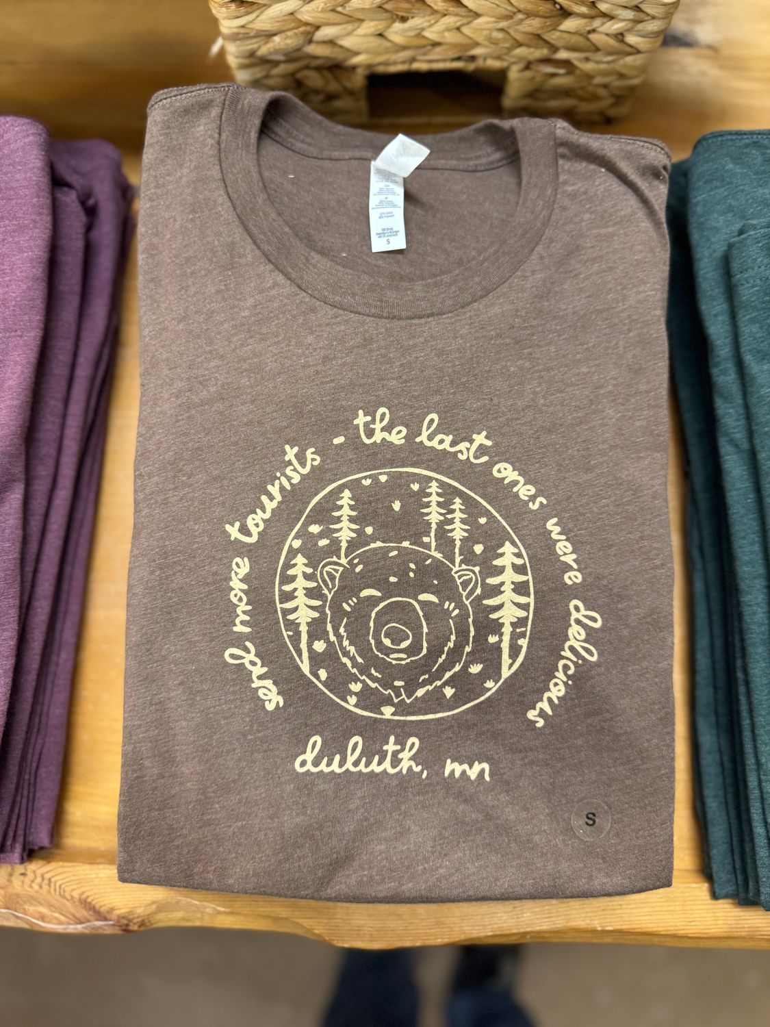 Duluth Send More Tourists Bear Tee Brown Canvas, Size: S