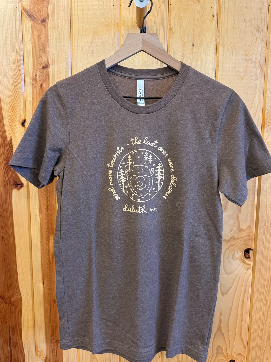 Duluth Send More Tourists Bear Tee Brown Canvas, Size: S
