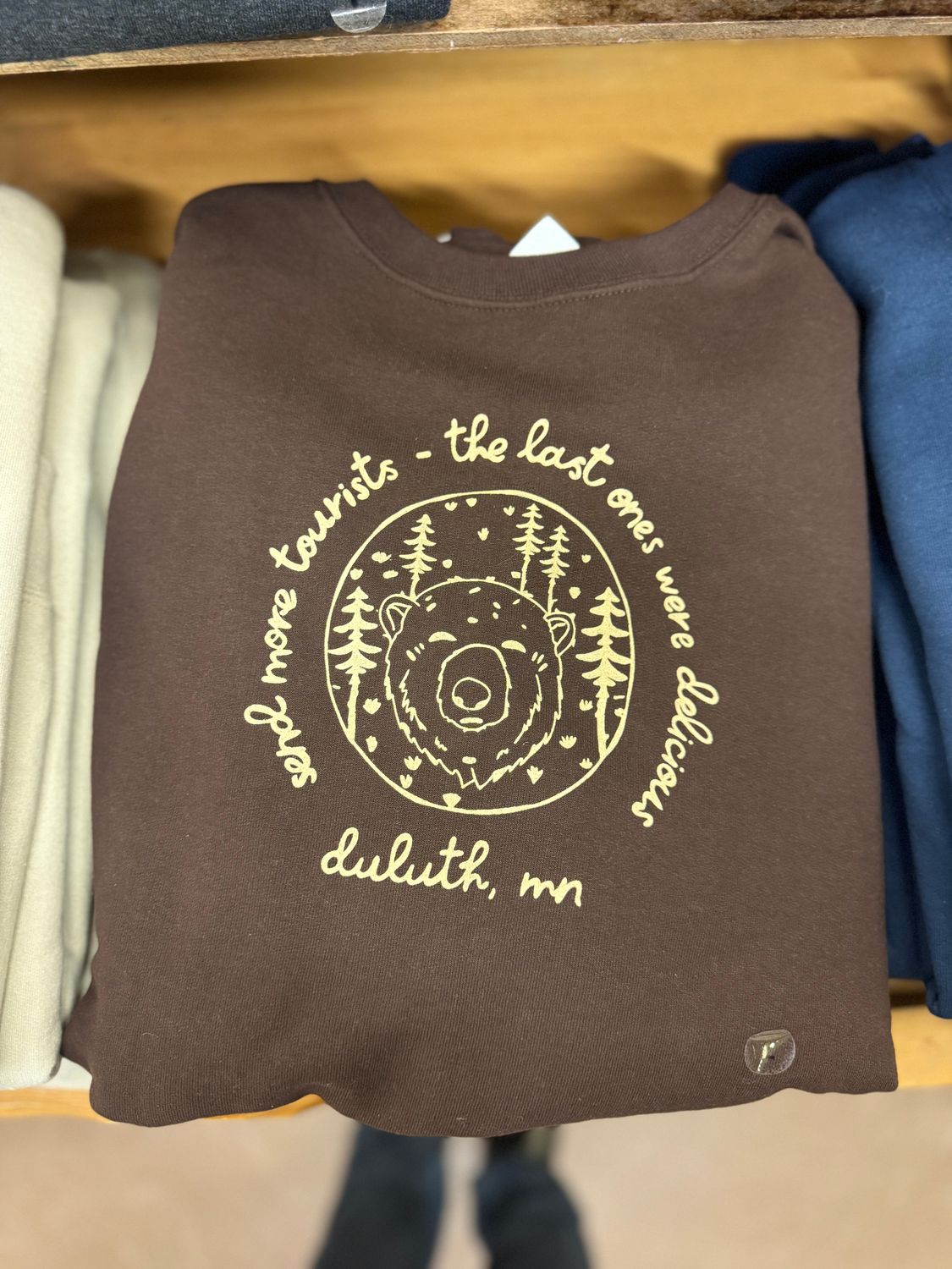 Duluth Send More Tourists Bear Crew Neck, Size: S