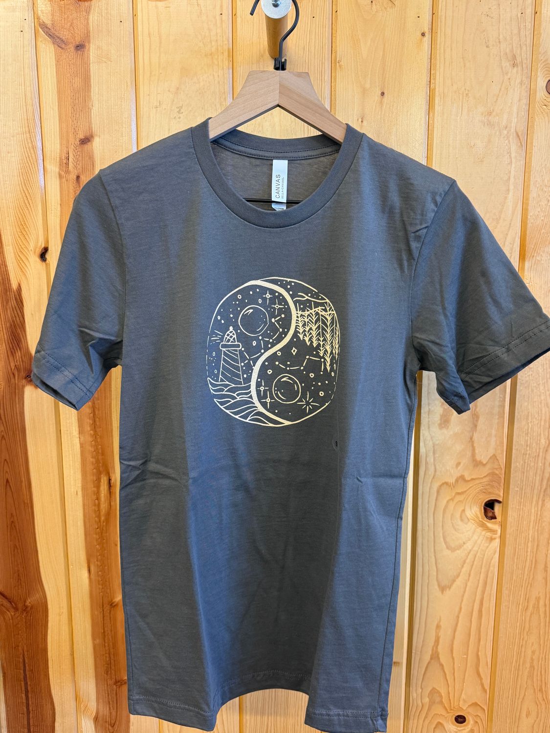 Lake Superior Lighthouse Yin Yang Tee Charcoal, Size: S