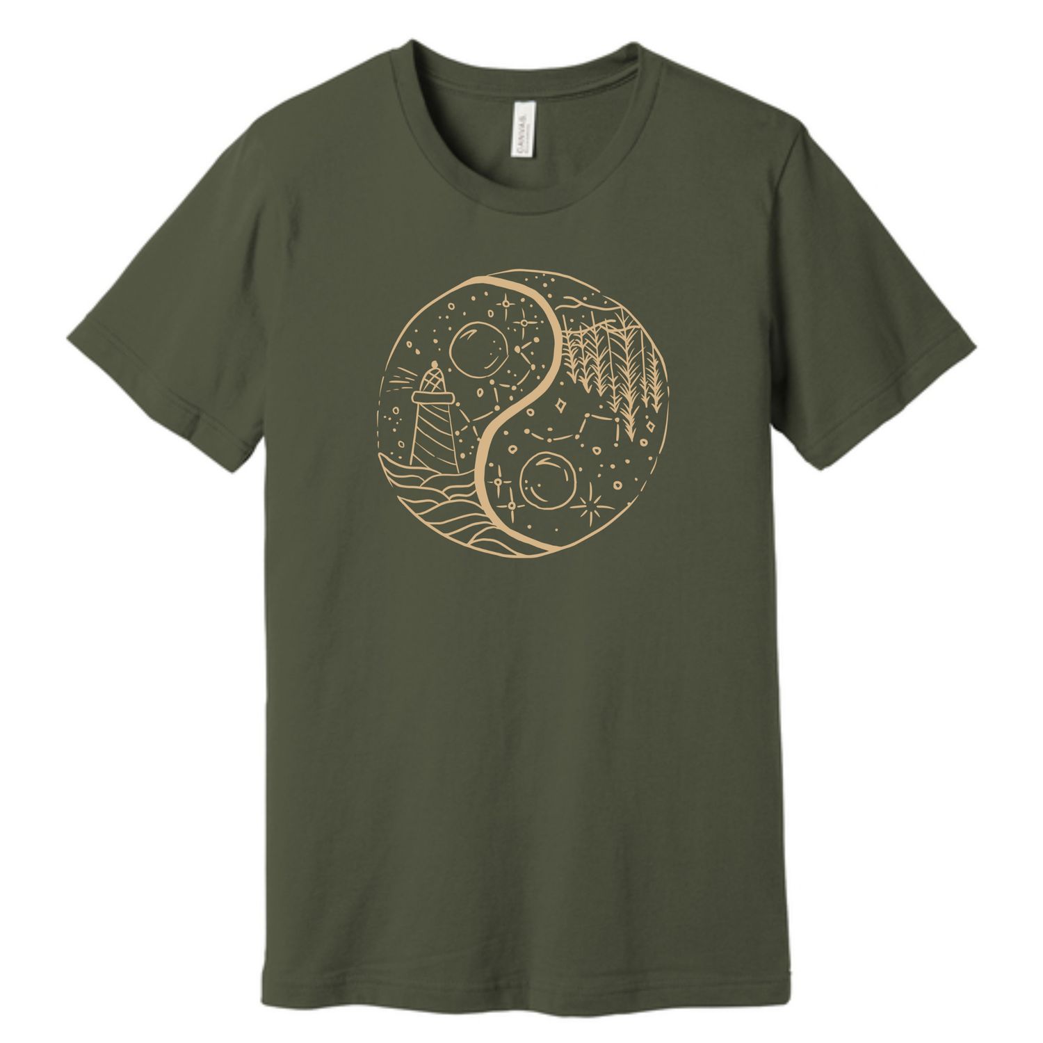 Lake Superior Lighthouse Yin Yang Tee Charcoal