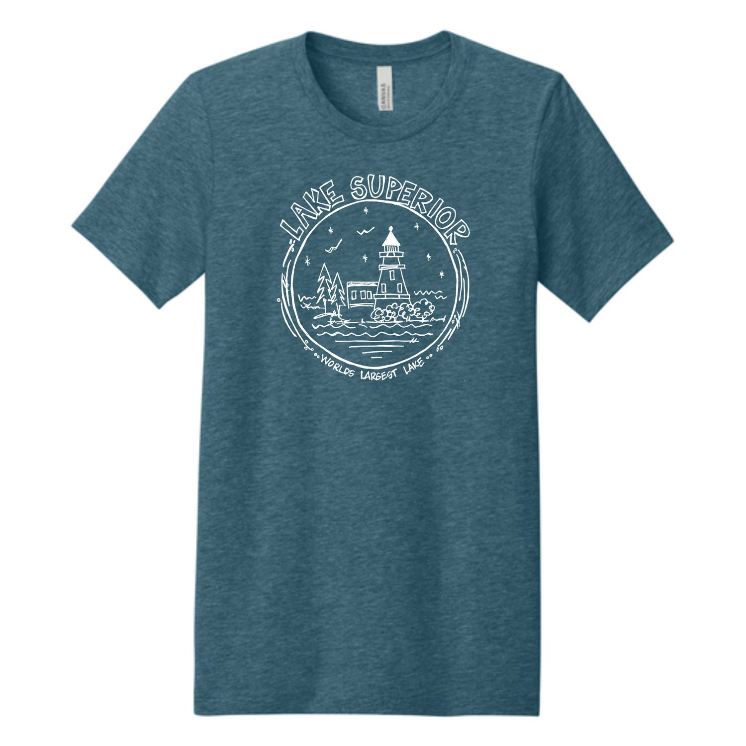 Lake Superior Lighthouse Circle Tee Steel Blue
