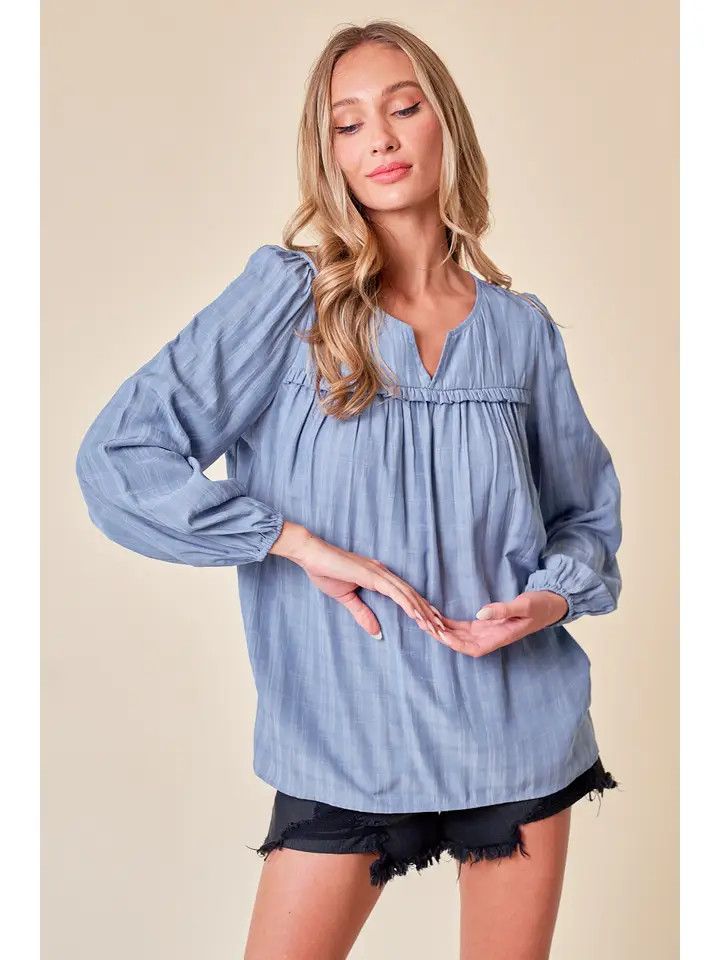 Long Sleeve Plaid Textured Blouse