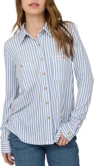 Button Front Long Sleeve Shirt - Dusty Blue | Blu Pepper