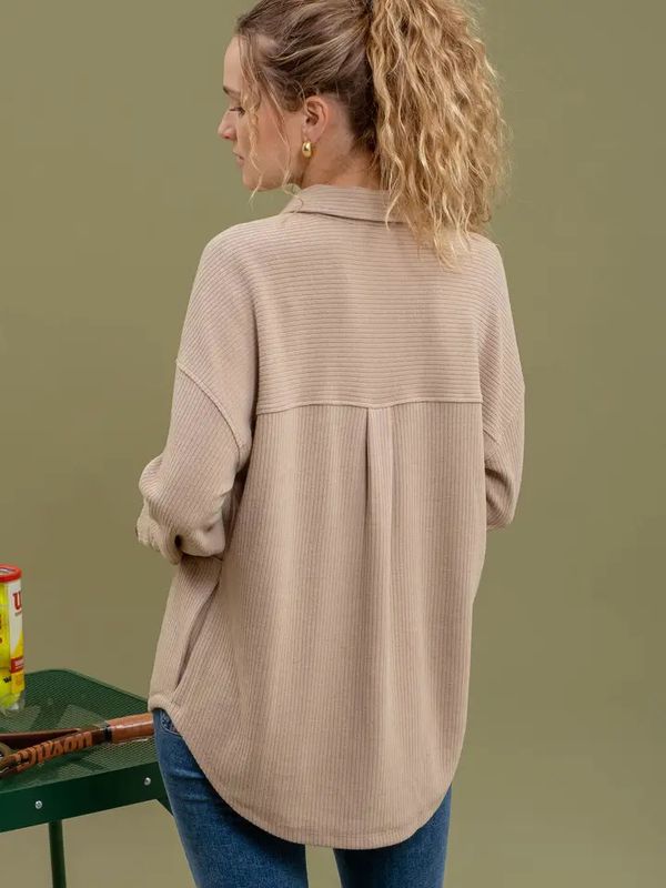 Half Button Side Pocket Knit Top - TAUPE
