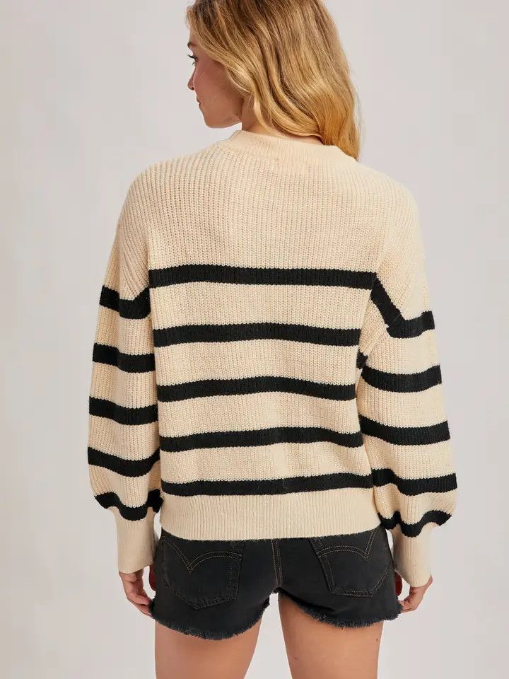 Striped Chunky Rib-Knit Sweater - Brown