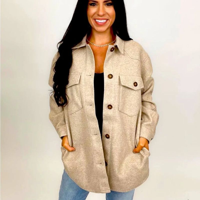  Button Up Shacket - Beige