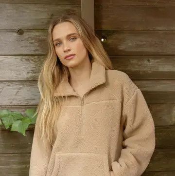 Collared Half Zip Up Fleece Jacket - Beige