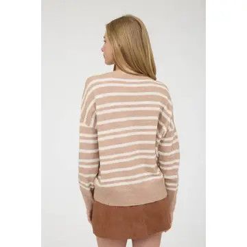 Stripe Front Seam Detail Long Sleeve - TAUPE
