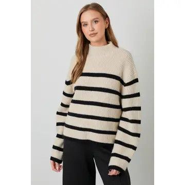 Striped Mock Neck Knit Sweater
