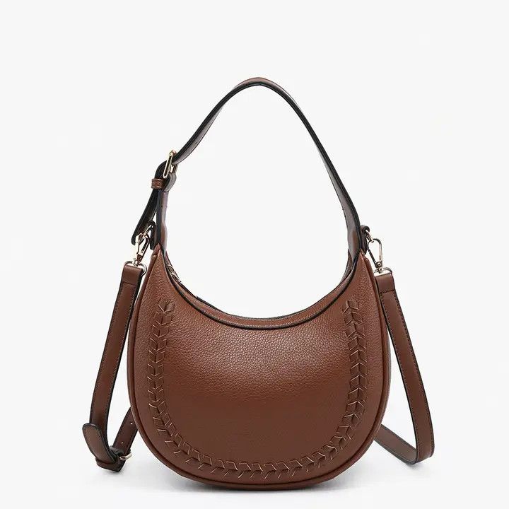 M2614 Tristan Shaped Whipstitch Shoulder Bag/Satchel - BROWN