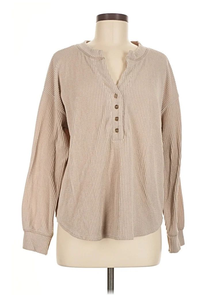Half Button Corduroy Shirt - BEIGE