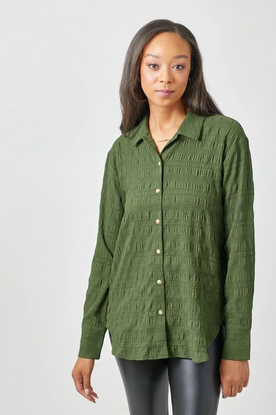 Textured Button Down Shirt - GREEN
