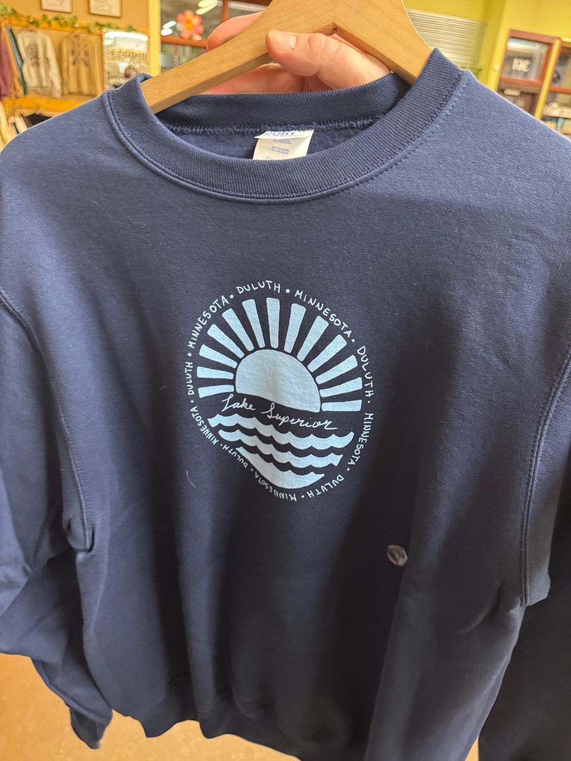 Womens Lake Superior Print Crewneck - NAVY
