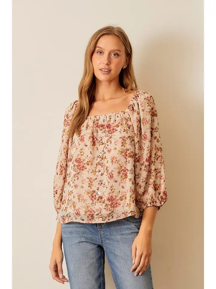 Red Floral Print Blouse 