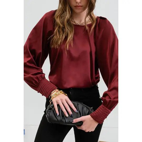 Long Buttoned Bishop Sleeve Top - RED