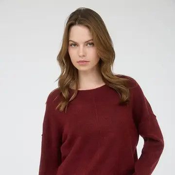 Solid Crewneck Front Seam Knit Sweater - RED