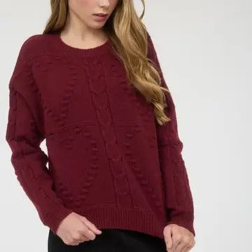 Heart Motif Cable Knit Long Sleeve Knit - RED