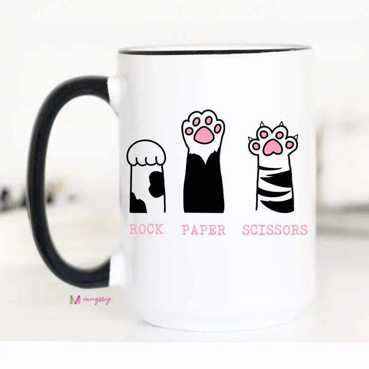 Rock Paper Scissors Funny Cat Coffee Mug, Pet Store