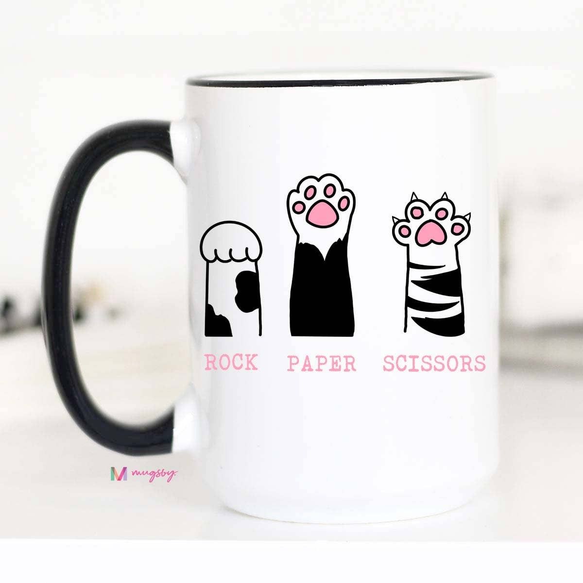 Rock Paper Scissors Funny Cat Coffee Mug, Pet Store | Large |  Mugsby